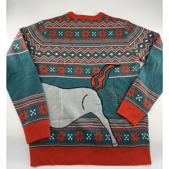 Ugly Christmas Sweater Womens Medium Red Green Unicorn Candy Star Dust Holiday - Picture 8 of 8